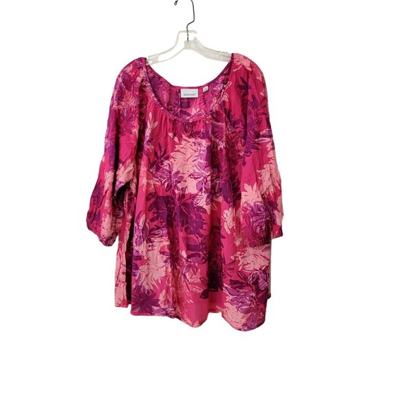 Avenue Tops - Avenue Pink Floral Cotton Print Peasant Blouse Size 30/32
